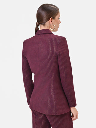 Burgundy Pinstripe Viscose-Blend Jacket