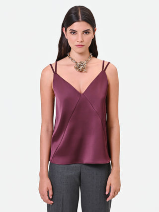 Red Burgundy Satin Top with Double Straps