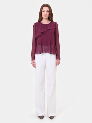 Blusa bordeaux con volant asimmetrico