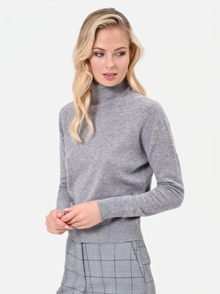 Light Grey Turtleneck Sweater with Ribbed Trims