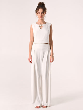 White Crepe Top with Buckle