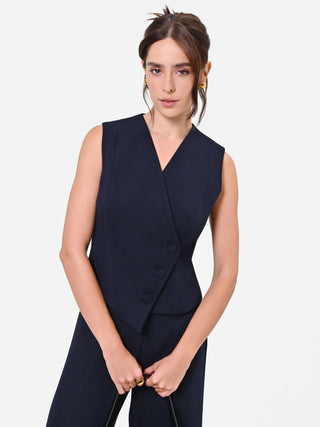 Gilet Studio gessato asimmetrico blu navy
