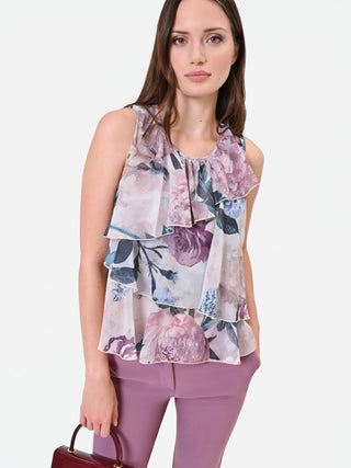 Dusty Rose Floral-Print Ruffle Top