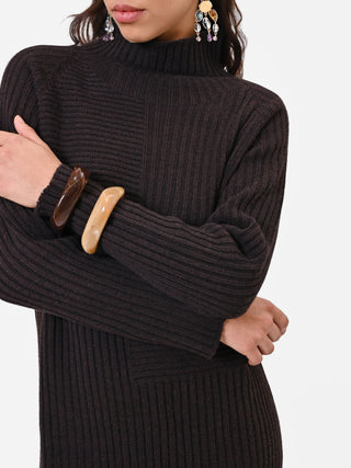 Robe courte côtelée marron foncé