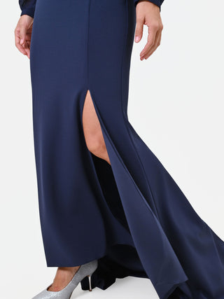 Navy Blue Scuba Crepe Long Dress