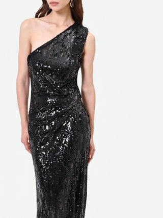 Black One-Shoulder Sequin Gown