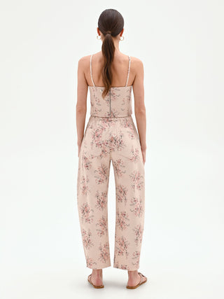 Pink Floral-Print Denim Trousers