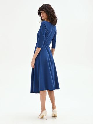 Bright blue midi dress with a waist belt – Rinascimento Bright blue midi dress with a waist belt – Rinascimento