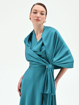 Stola blu ottanio in raso con anello