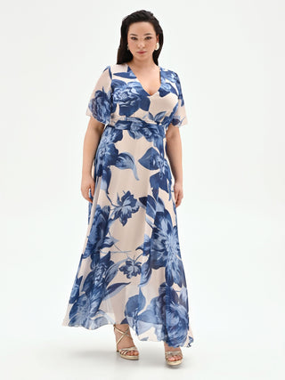 Abito lungo Curvy blu brillante con stampa floreale