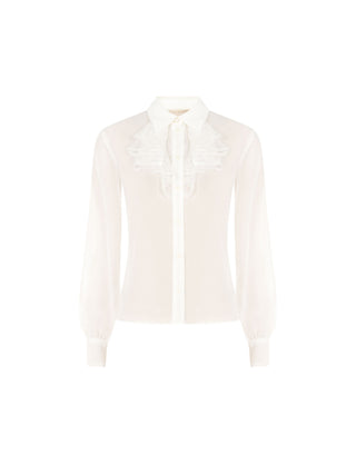 Camicia panna bianco in georgette con ruches