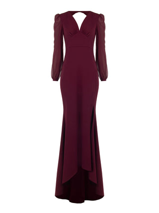 Abito lungo asimmetrico bordeaux rosso