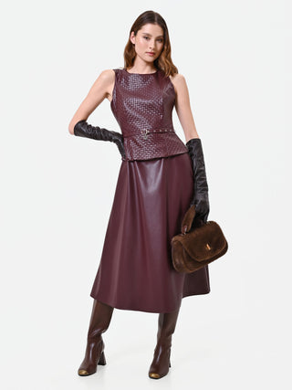 Burgundy Faux Leather Dress with Woven Bodice Rinascimento Burgundy Faux Leather Dress with Woven Bodice Rinascimento