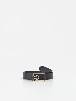 Black Leather Belt with Interlocking Buckle