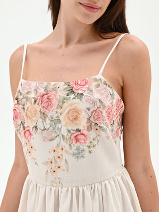 Robe courte blanche imprimé roses