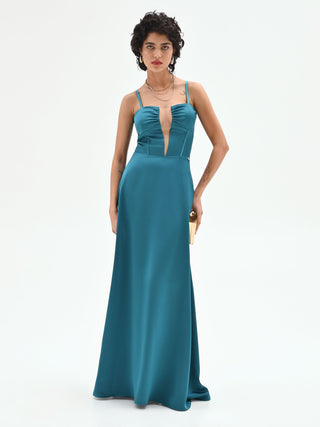 petrol blue satin dress Satin Petrol Blue Muslim Prom Dress 22470PM