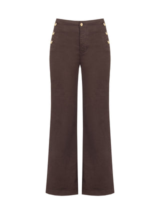 Dark Brown Cropped Trousers with Gold Buttons