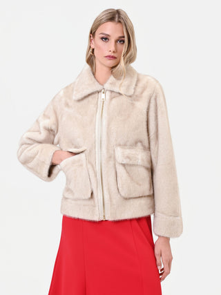 Cremeweiße Cropped-Jacke in Felloptik