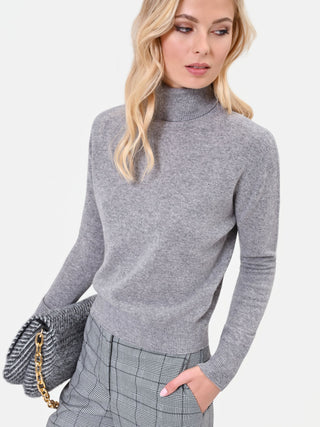 Light Grey Turtleneck Sweater with Ribbed Trims