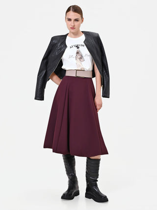 Falda midi con paneles en rojo burdeos