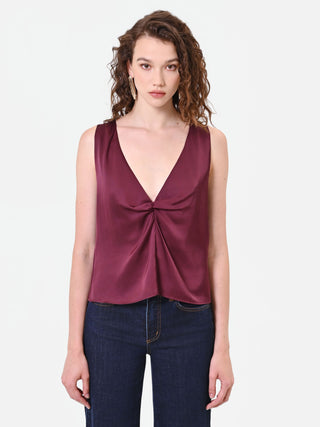 Burgundy Satin Knot-Front Top