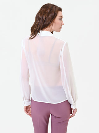 Cremeweiße Georgette-Bluse mit Rüschen