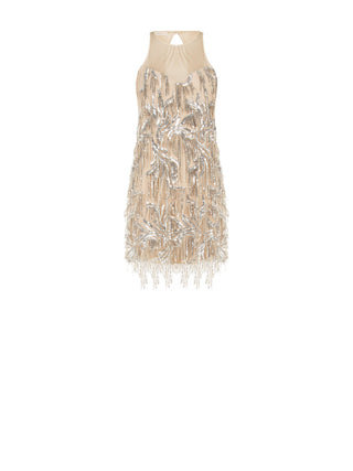 Robe courte taupe brodée de sequins