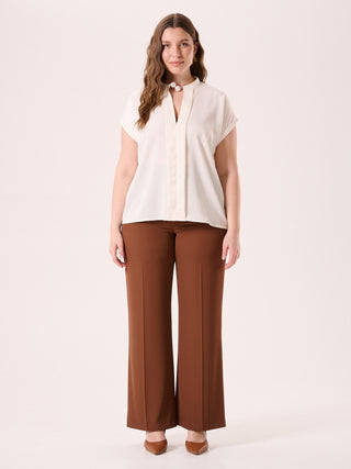 Curvy White Blouse with Mandarin Collar