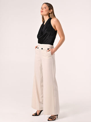 White Trousers with Blue Stripes