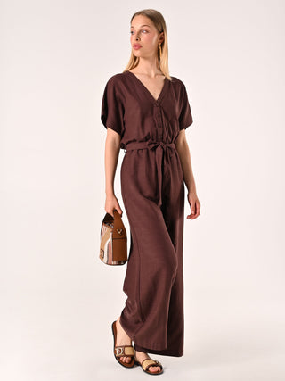 Combinaison marron chocolat en lin et coton