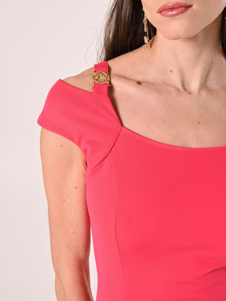 Gold Monogram Sheath Dress in Fuchsia