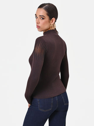 Brown Viscose Sweater with Openwork Insert