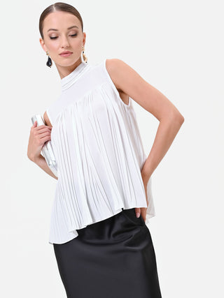 Cream White Pleated Sleeveless Top