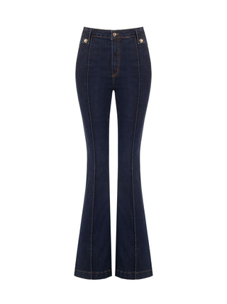 Navy Blue Flared Jeans with Gold Buttons