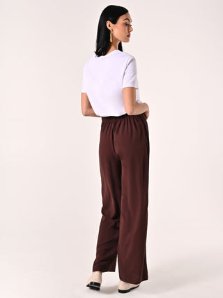 Textured Chocolate Trousers with Knot