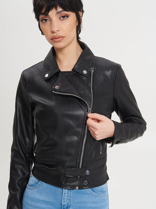Biker-Jacke aus Kunstleder in Schwarz
