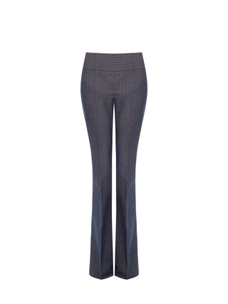 Blue pinstripe mid-flared trousers