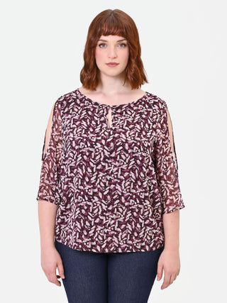 Blusa Curvy  rosso bordeaux in raso fantasia