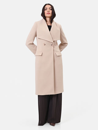 Cappotto Lungo Tortora con Revers Ampi
