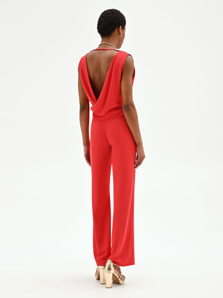 Strawberry Red Draped Neck Jumpsuit