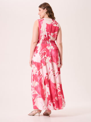 Long Curvy Dress with Camelia Pink Print