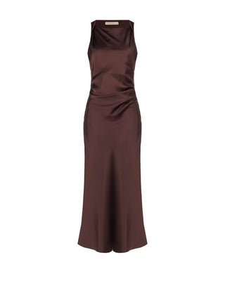 Robe couleur chocolat en satin