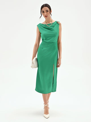 Meadow Green Draped Neckline Sheath Dress
