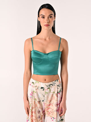 Royal Green Structured Satin Corset Top