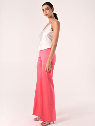 Pantaloni in Raso di Viscosa Rosa Camelia