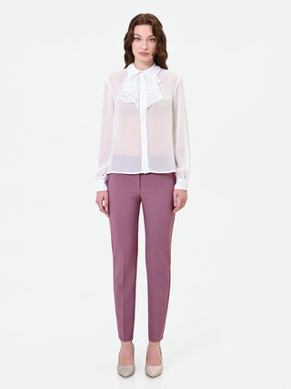 Cremeweiße Georgette-Bluse mit Rüschen