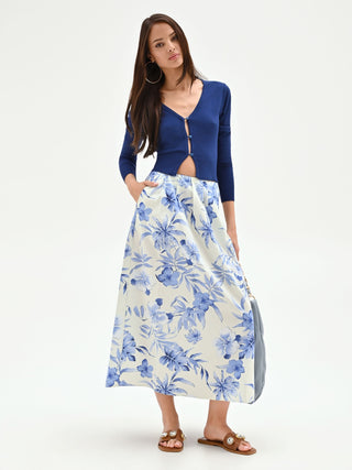 Watercolor Floral Print Maxi Skirt