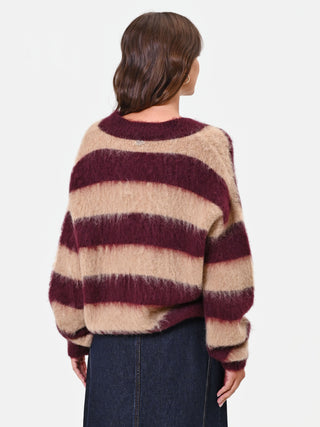 Striped Taupe Beige Mohair-Effect Sweater