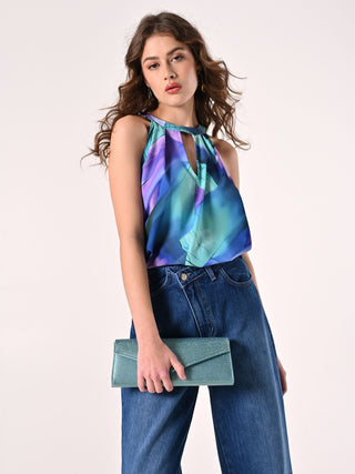Abstract-print Top with Halterneck