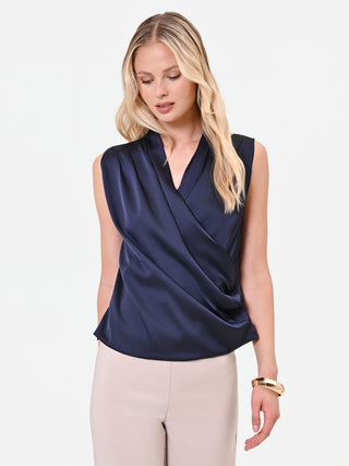 Navy Satin Crossover Top